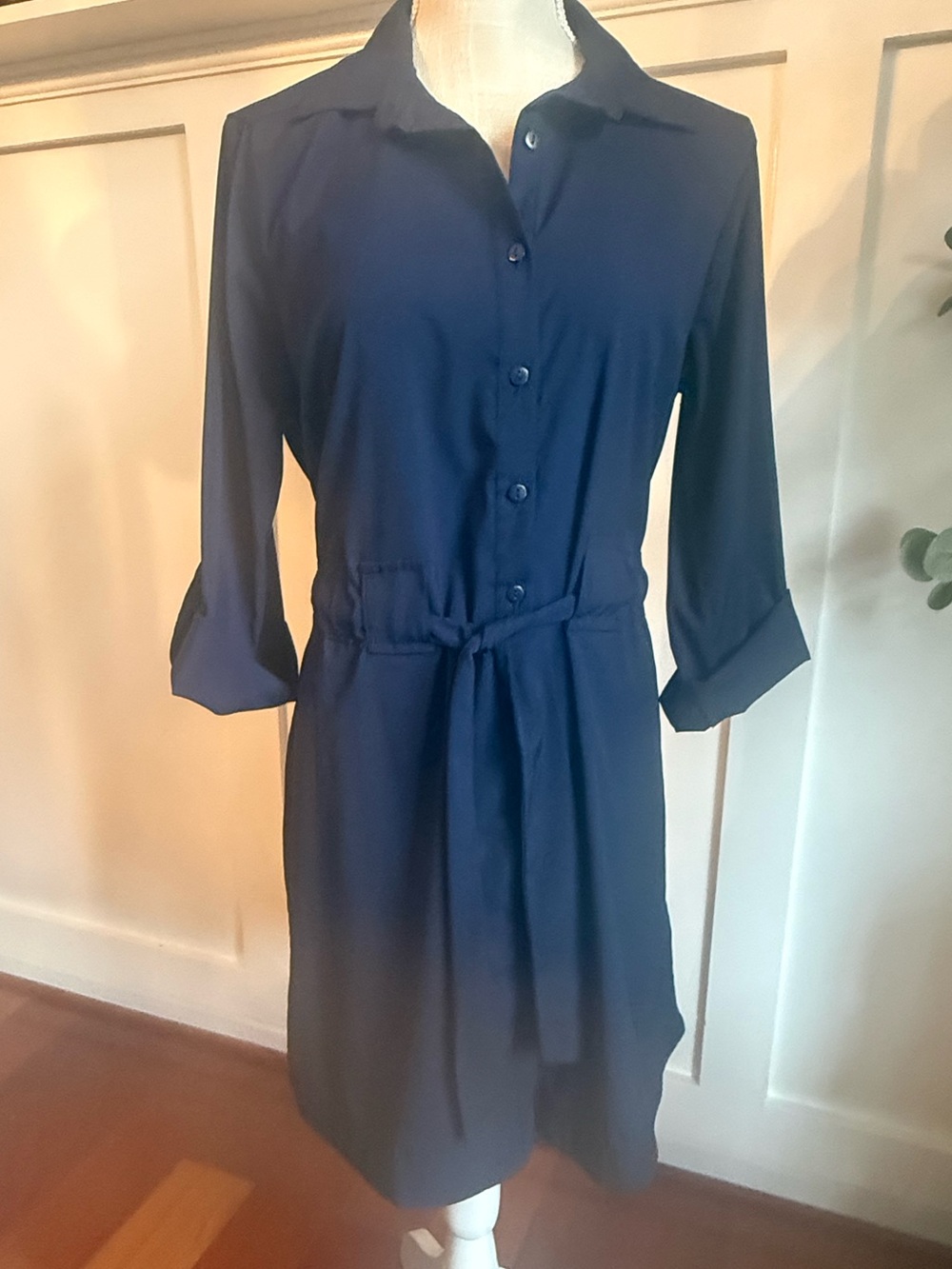 Classic Navy Shirt Dress with Tie Waist